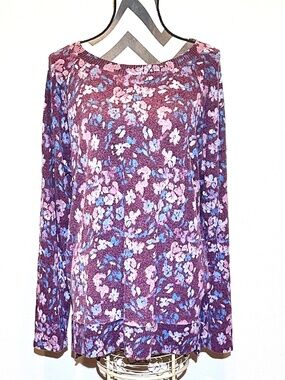 Peace & Pearls Women’s Floral Burgundy Boho Relaxed Fit Sweater Size XL